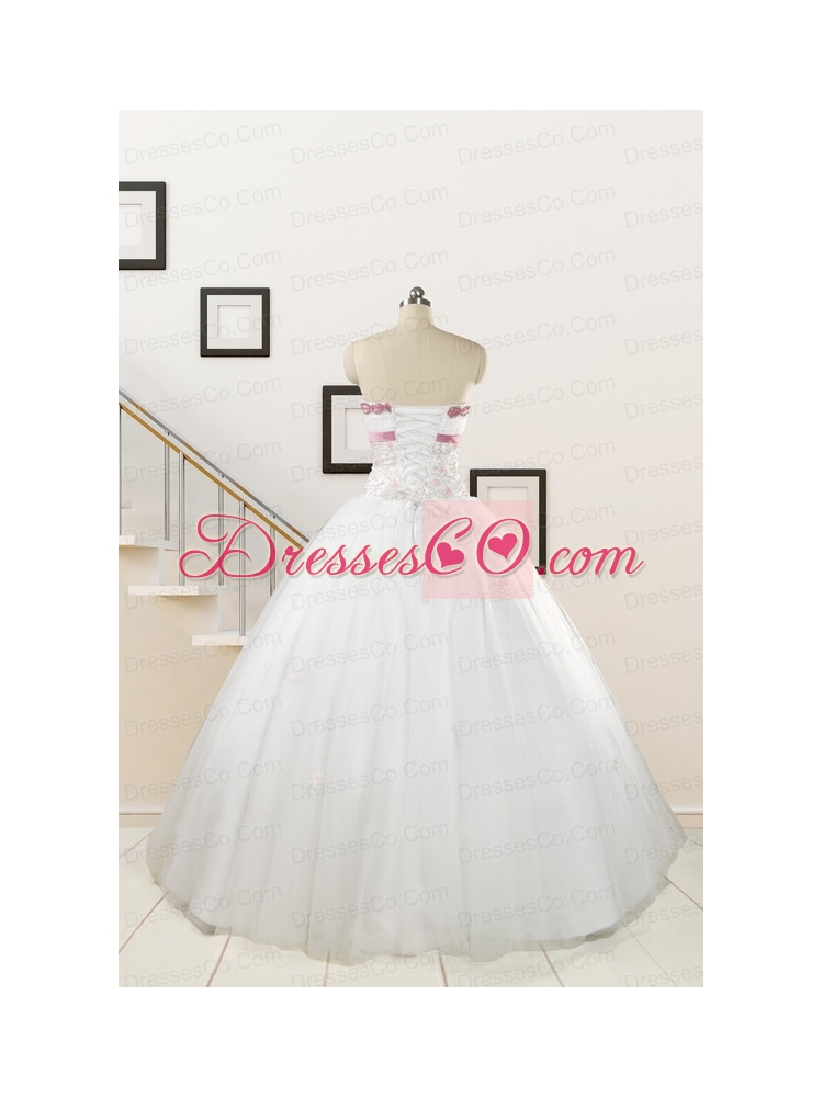Perfect White Strapless Appliques and Belt Quinceanera Dresses