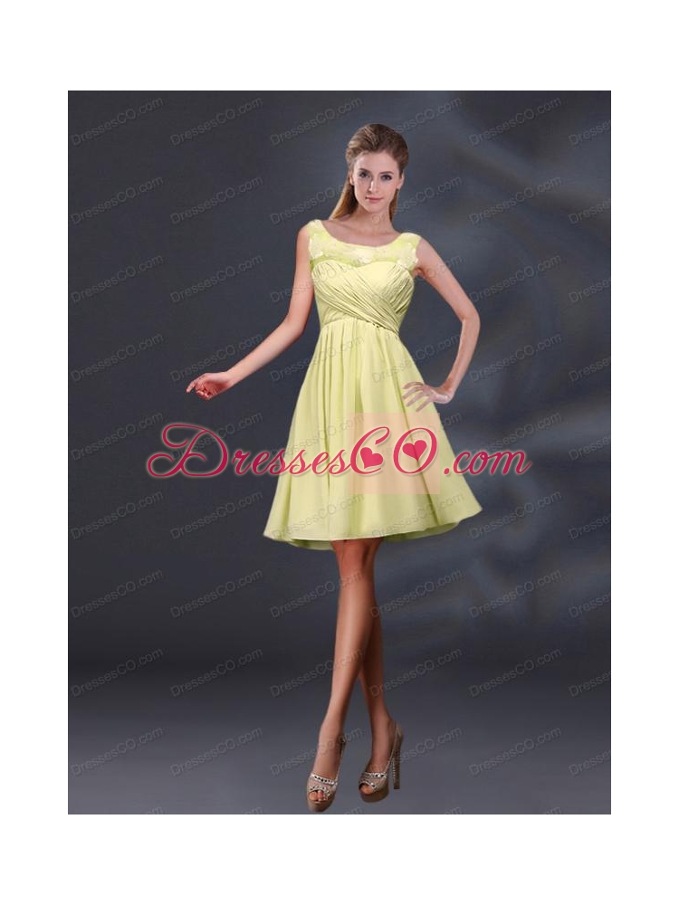 Bateau A Line Bridesmaid Dress with Appliques and Ruching