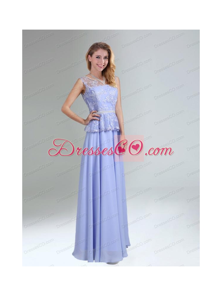 Lavender Belt and Lace Empire  Bridesmaid Dress with Bateau