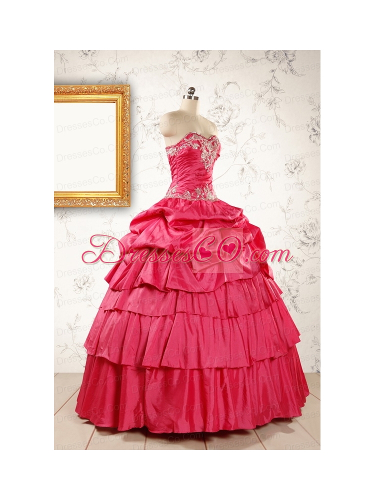 Most Popular Coral Red Sweet Sixteen Dress with Appliques