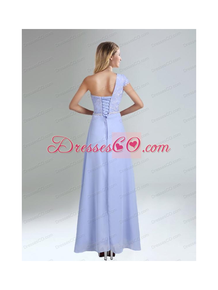 One Shoulder Belt Empire  Appliques Bridesmaid Dress in Lavender