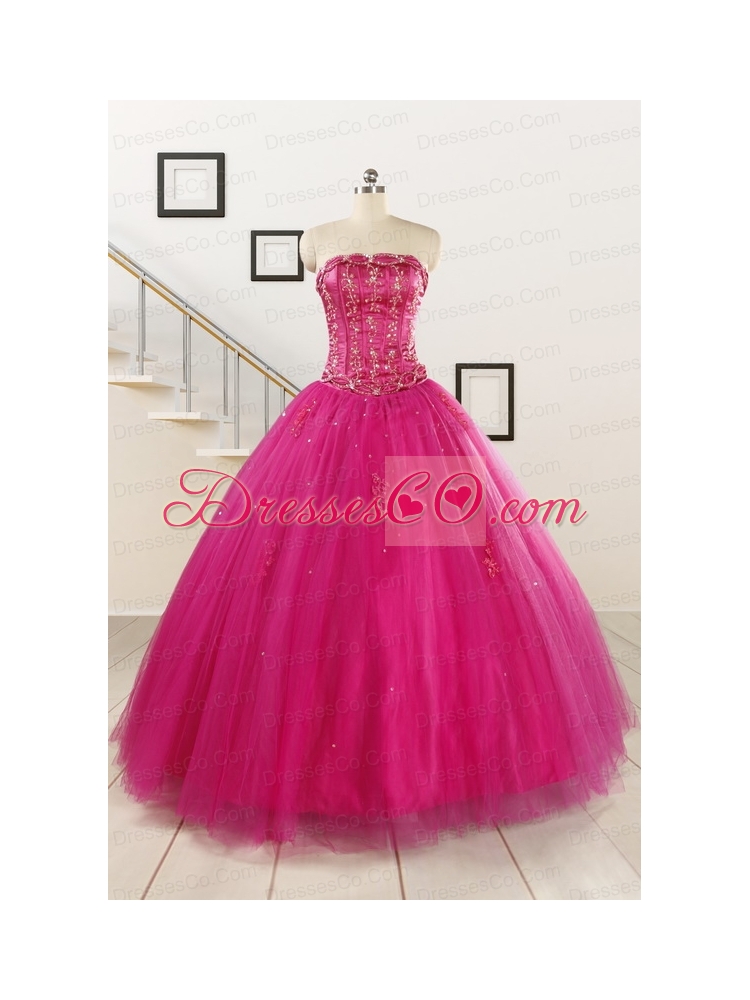 Perfect Fuchsia Quinceanera Dress with Beading and Appliques for