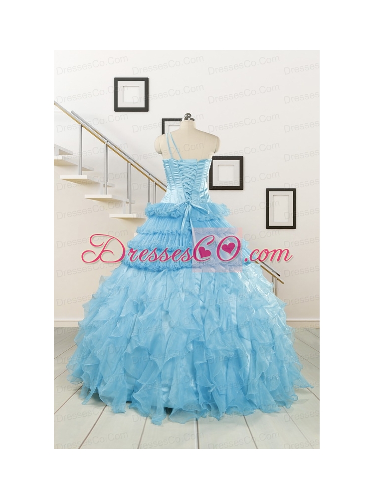 Baby Blue One Shoulder Sweet 15 Dress with Beading