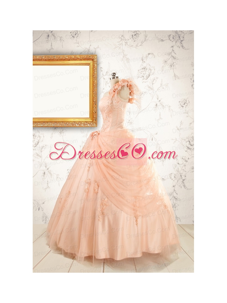 Pretty One Shoulder Appliques Quinceanera Dress in Peach