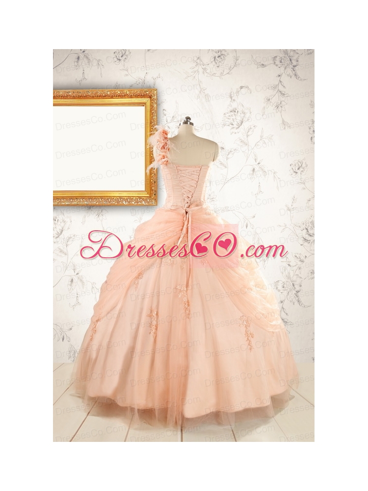 Pretty One Shoulder Appliques Quinceanera Dress in Peach