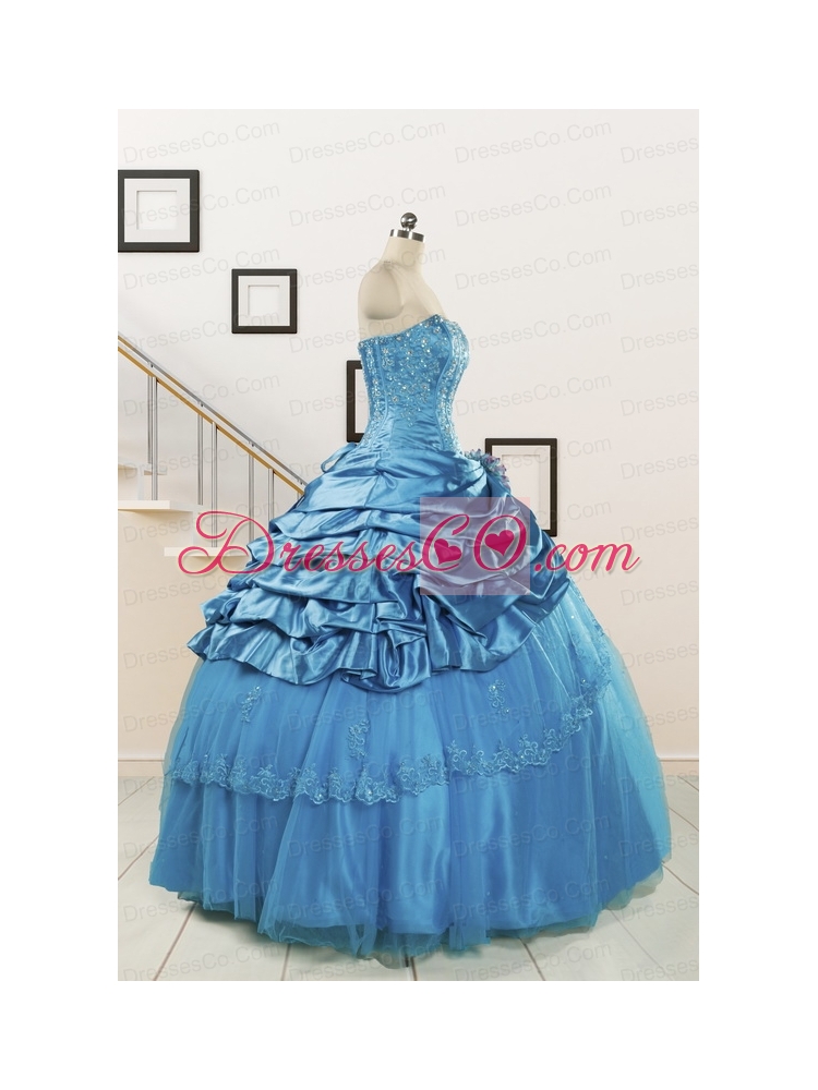 Spring Fashionable Appliques Teal Quinceanera Dresses