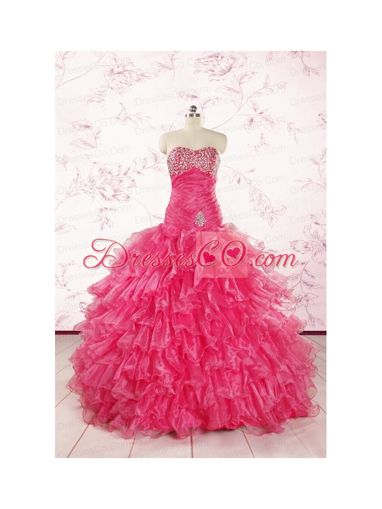 Sequins Ruffles Unique Hot Pink Quinceanera Dresses