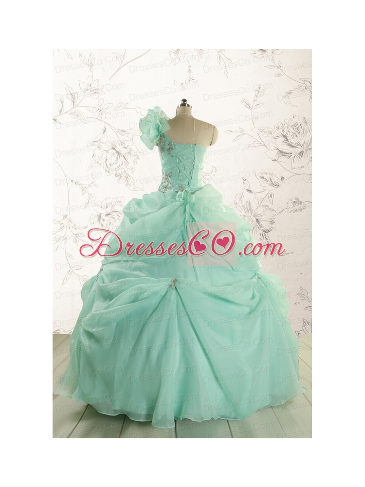 Apple Green One Shoulder Cheap Quinceanera Dress with Appliques