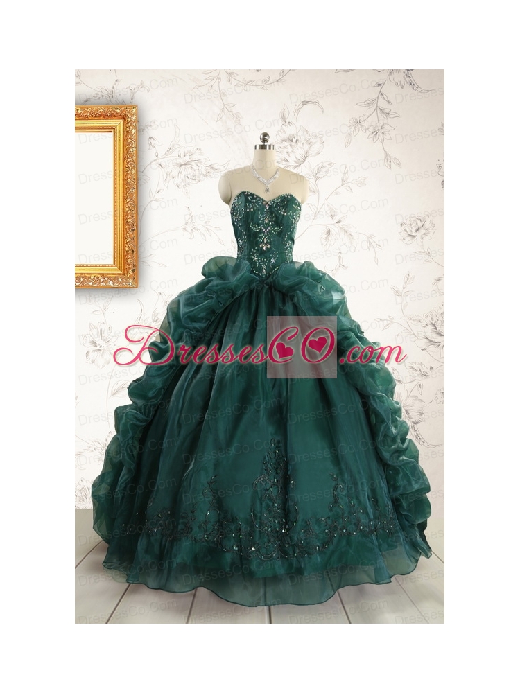 Luxurious Dark Green Sweet Sixteen Dress with Beading