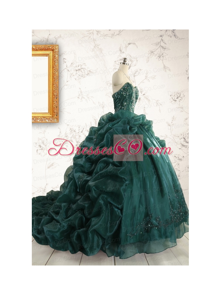 Luxurious Dark Green Sweet Sixteen Dress with Beading