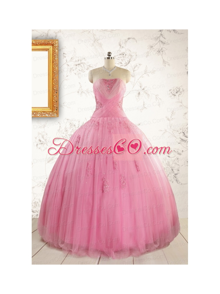 Pretty Pink Quinceaneras Dress with Appliques and Beading