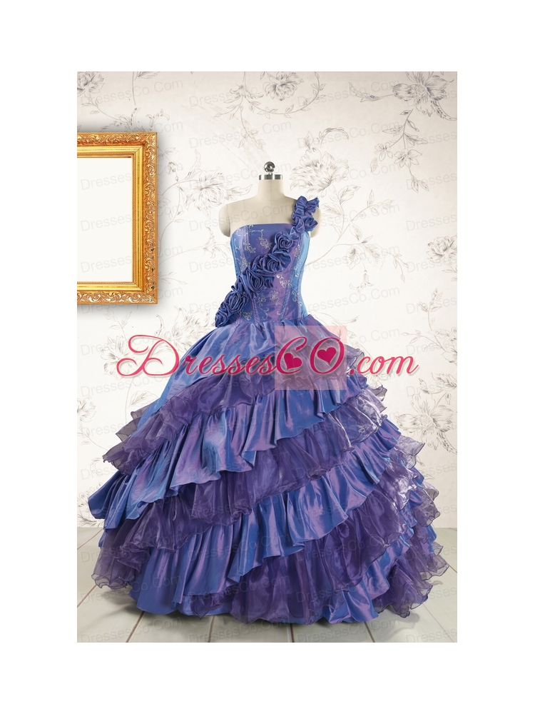Remarkable One Shoulder Hand Made Flowers and Ruffles Quinceanera Dresses