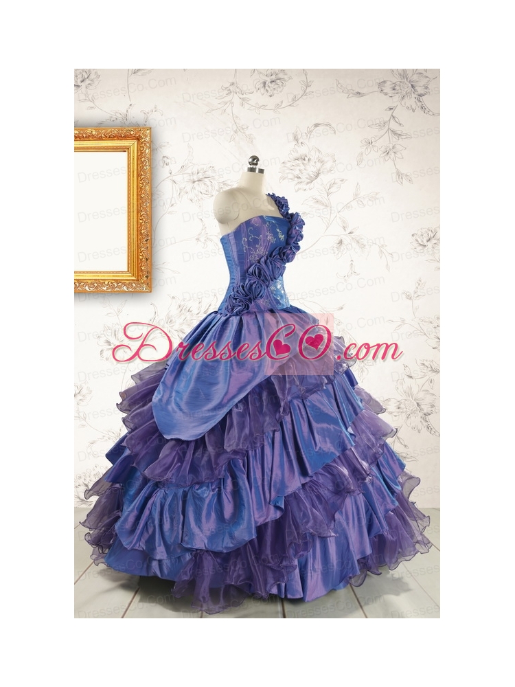 Remarkable One Shoulder Hand Made Flowers and Ruffles Quinceanera Dresses