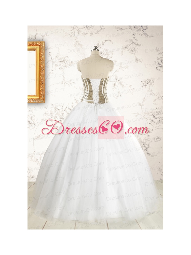 The Super Hot Tulle Strapless Sequins White Quinceanera Dresses