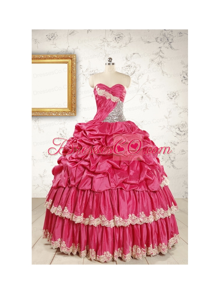 Cheap Appliques Sweet 15 Dress in Coral Red