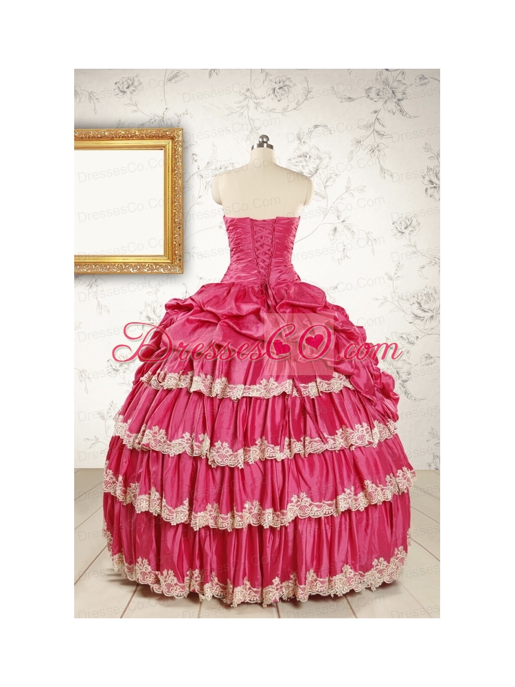 Cheap Appliques Sweet 15 Dress in Coral Red