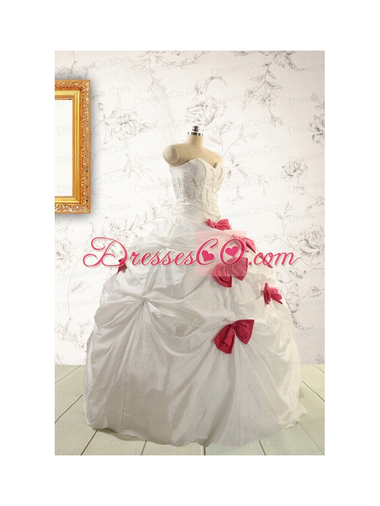 Cheap White Quinceanera Dress with Beading and Bowknots For