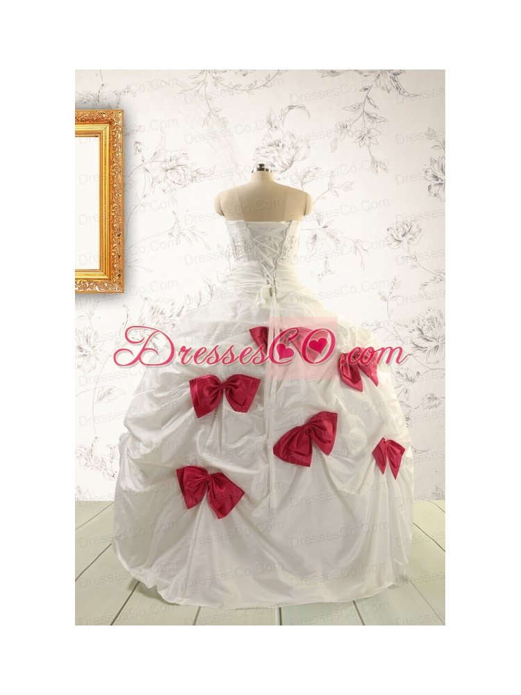 Cheap White Quinceanera Dress with Beading and Bowknots For