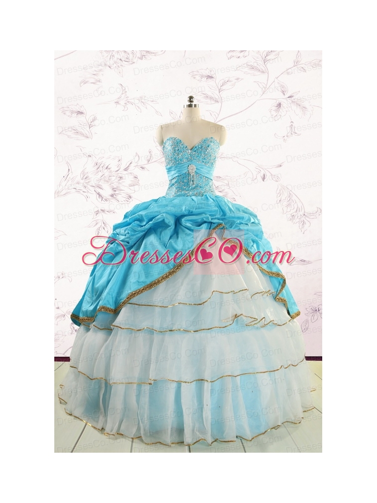Custom Made Aqua Blue Quinceanea Dress with Beading