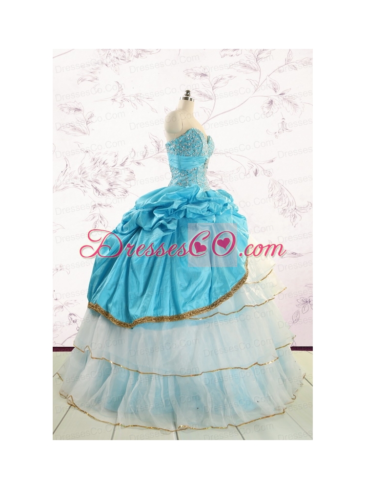 Custom Made Aqua Blue Quinceanea Dress with Beading