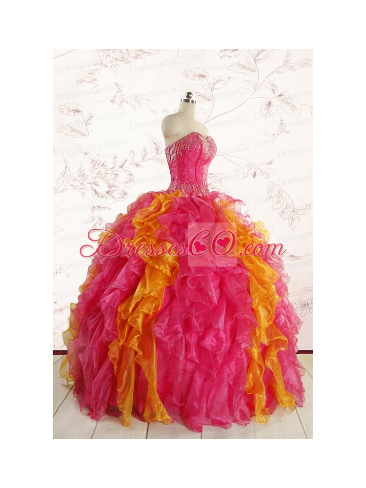 Inexpensive Beading Quinceanera Dress in Multi color