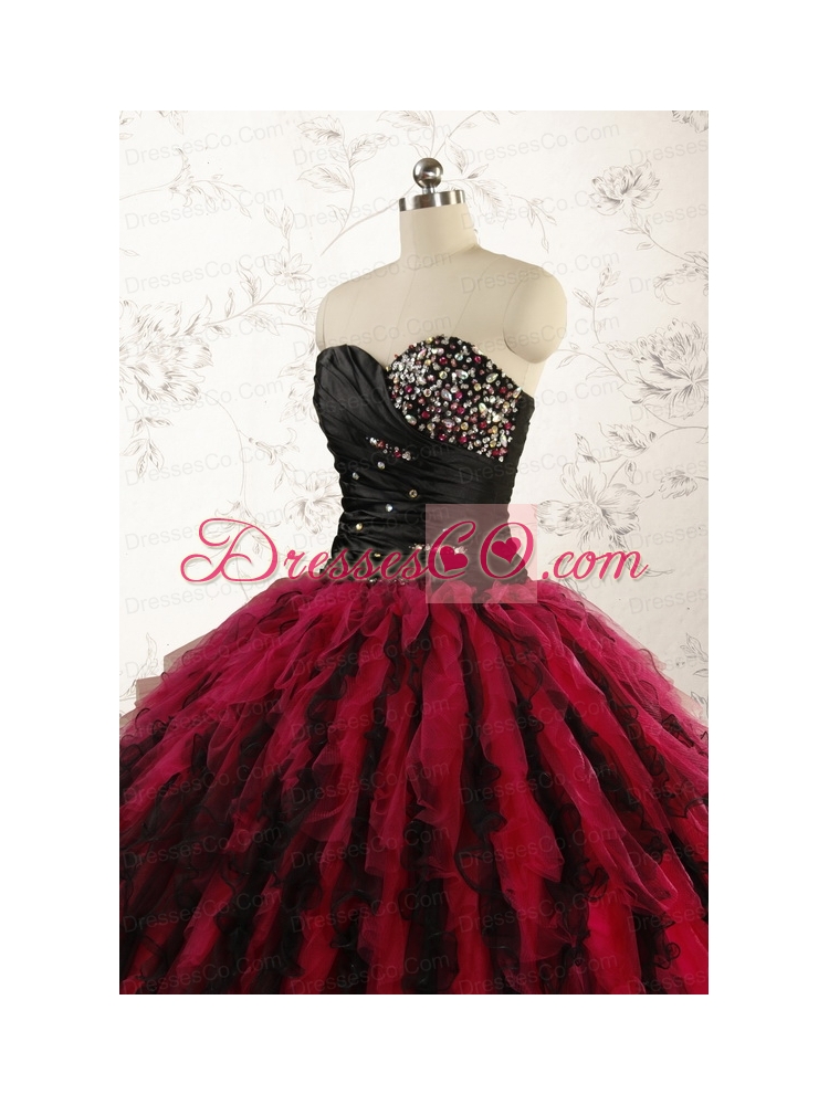 Luxurious Beading Quinceanera Dress in Red and Black