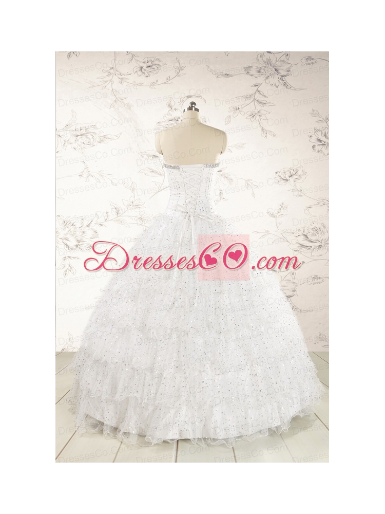 White Ball Gown Formal Quinceanera Dress with Sequins and Ruffles