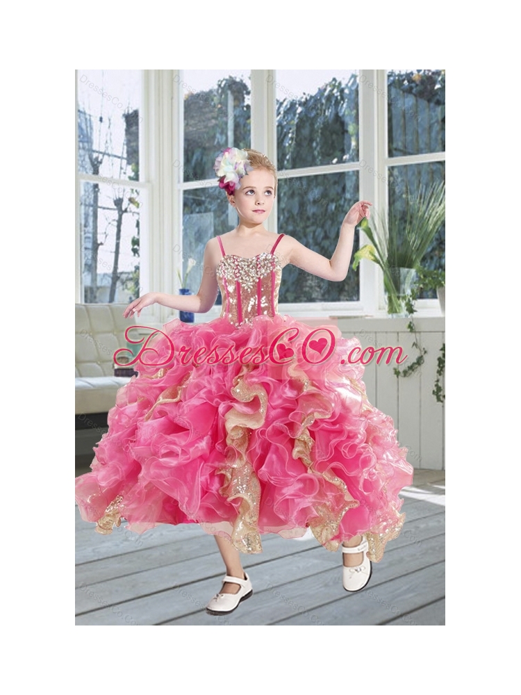 Gorgeous Beading and Ruffles Flower Girl Dress in Pink and Gold