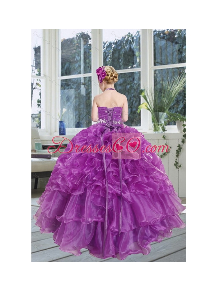 Romantic Beading and Ruffles Organza Little Girl Pageant Dress with Halter