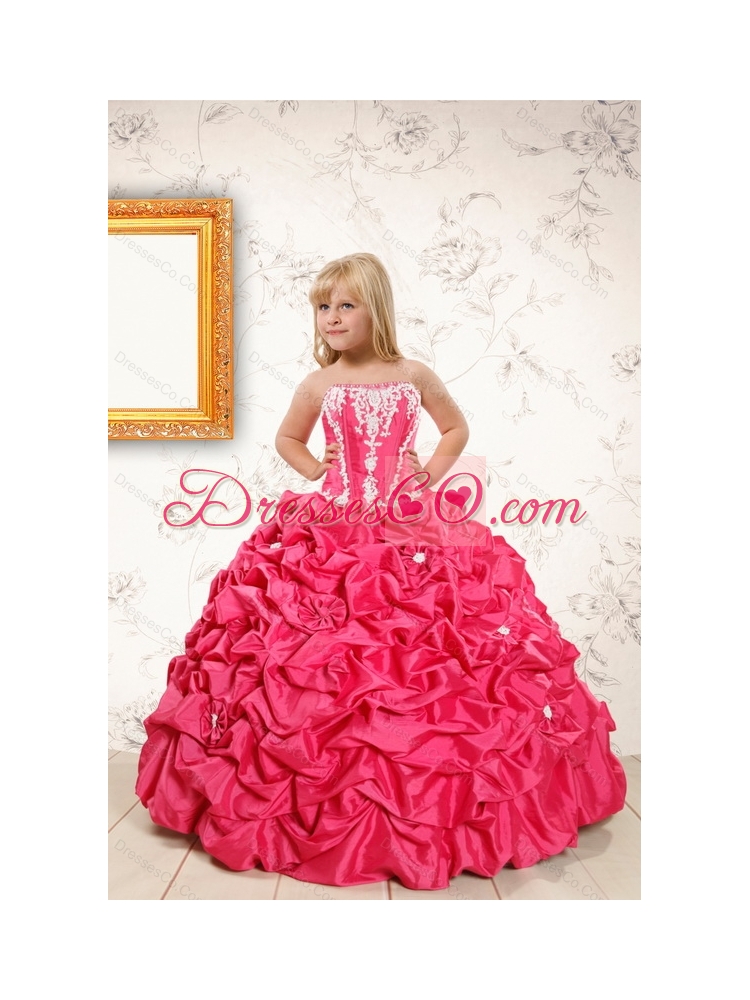 Beautiful Coral Red Little Girl Dress with  Appliques and Pick Ups