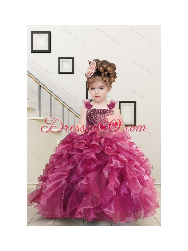 Custom Made Burgundy Little Girl Dress with Beading and Ruffles for
