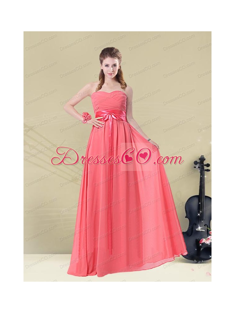 Exquisite Watermelon Bridesmaid Dress with Ruch and Beading