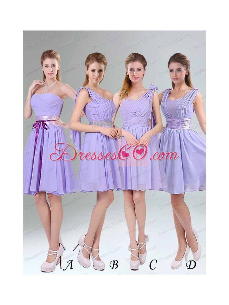 Gorgeous Mini Length Lavender Bridesmaid Dress with Ruching and Handmade Flower