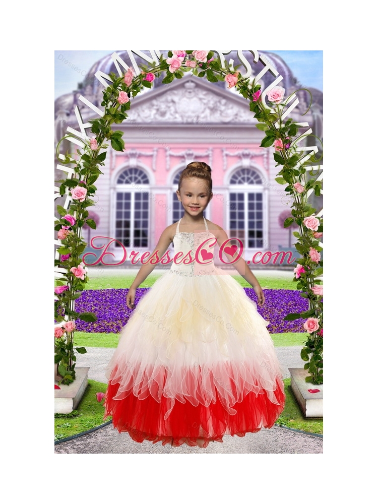 Newest Beading White and Red Little Girl Dress for