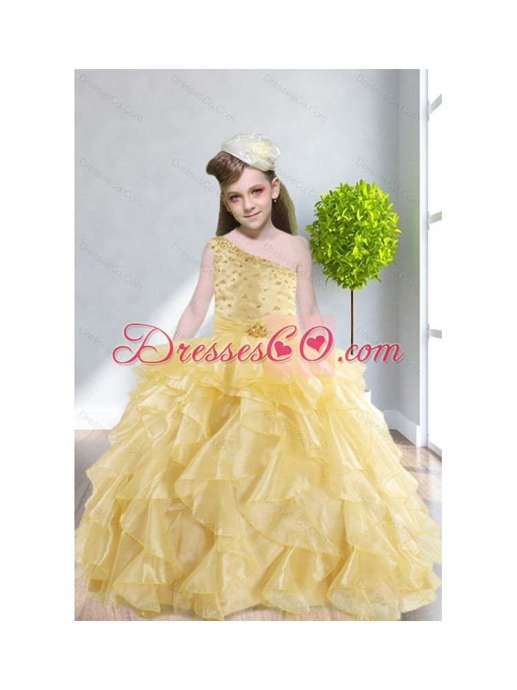 Ruffles and Beading  Popular Little Girl Pageant Dress with One Shoulder