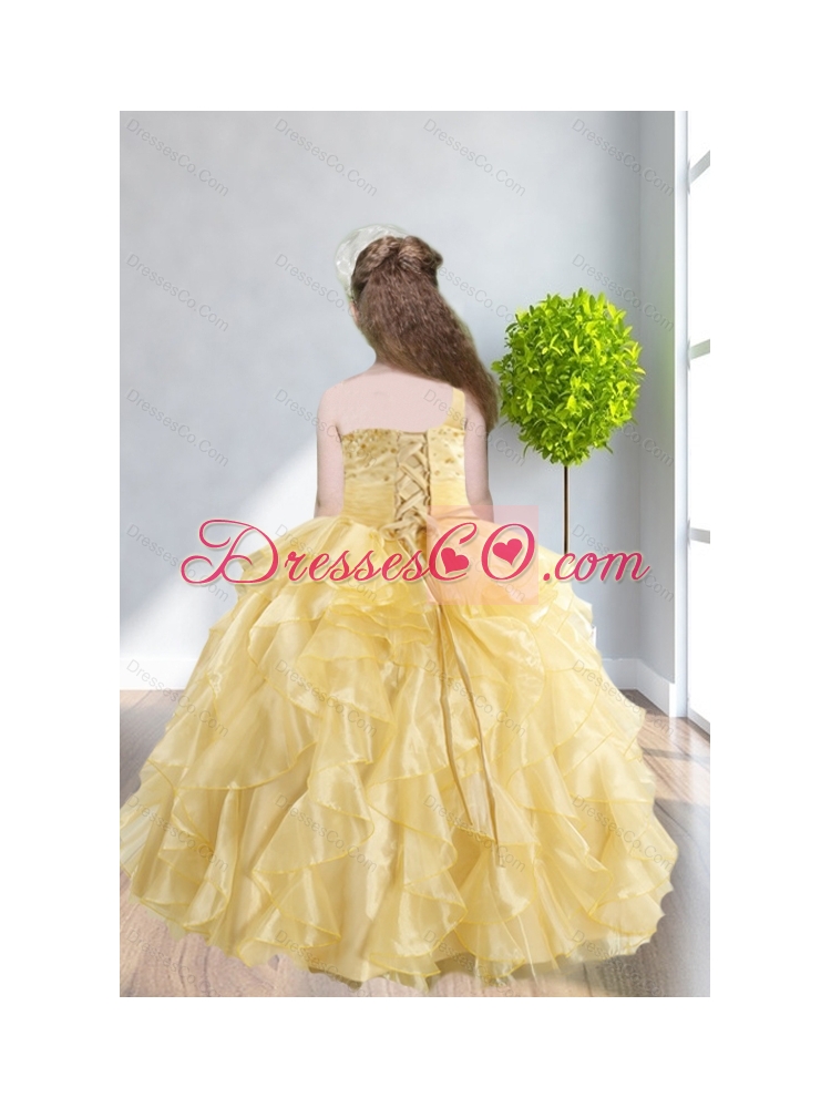 Ruffles and Beading  Popular Little Girl Pageant Dress with One Shoulder