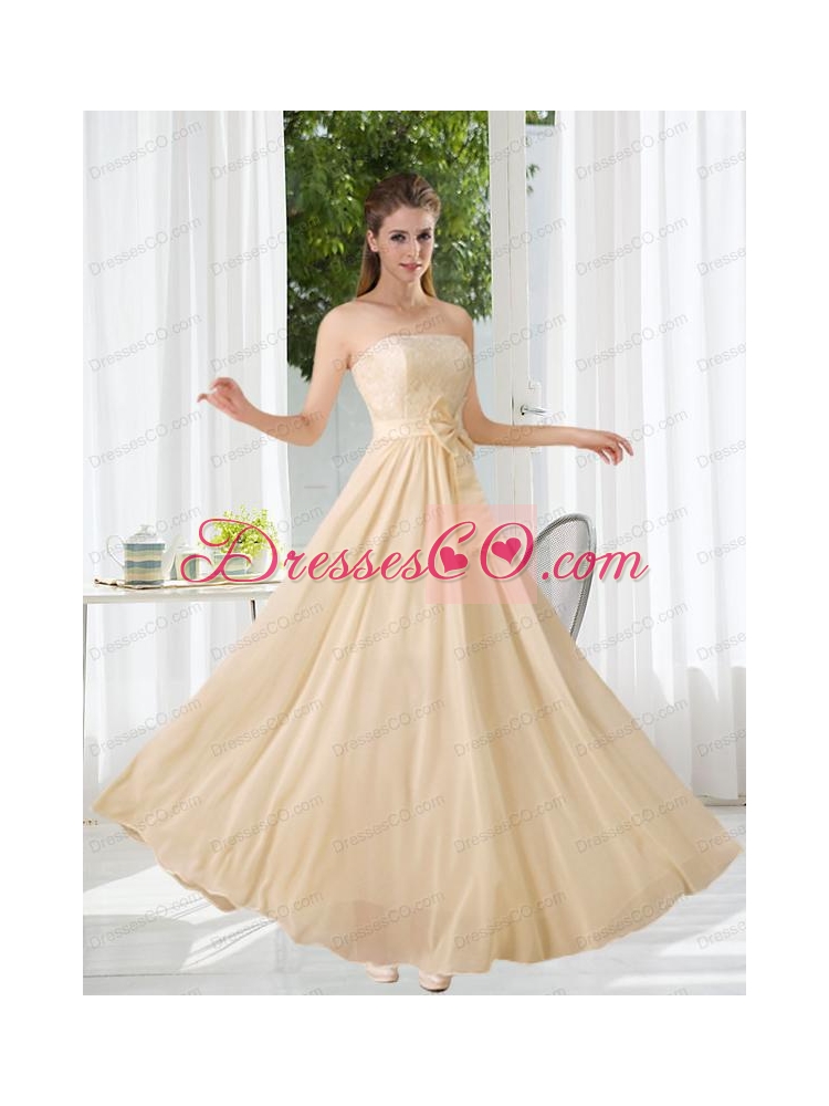 Strapless Empire Bowknot Lace Bridesmaid Dress for
