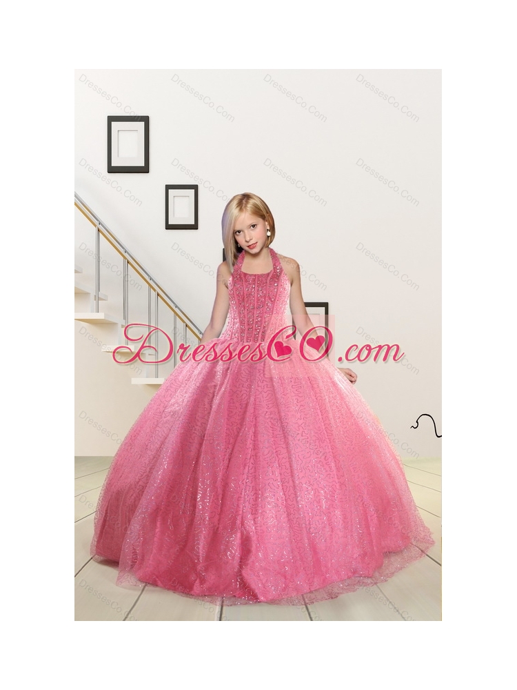 Top Seller Beading and Sequins Baby Pink Flower Girl Dress for  Spring