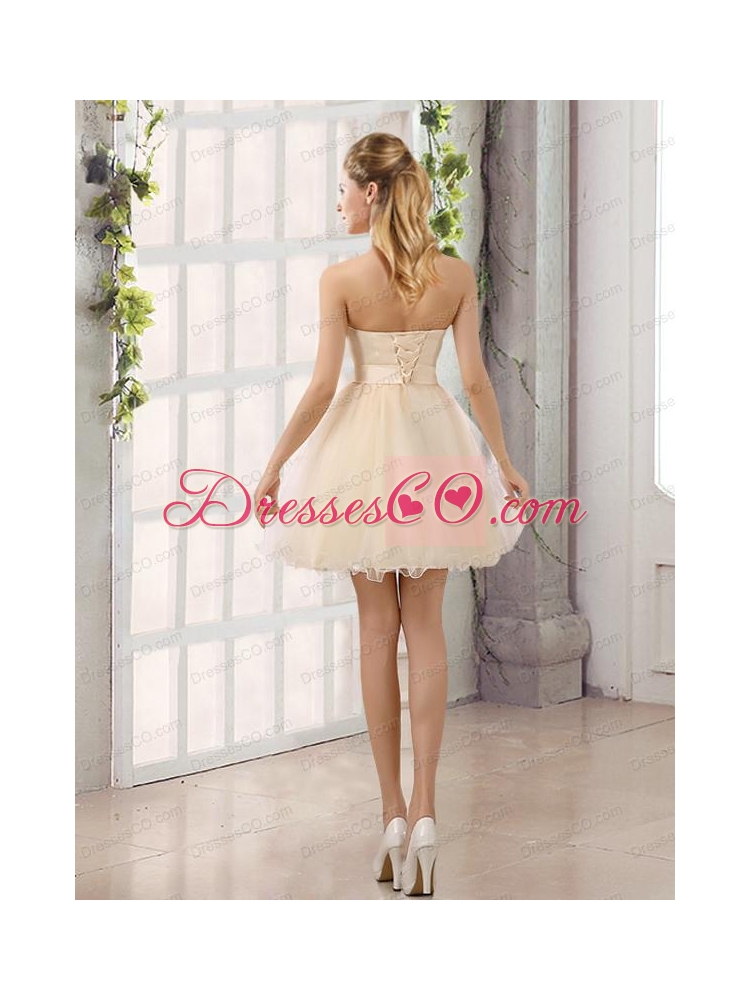 A Line Belt Mini Length Bridesmaid Dress with Strapless