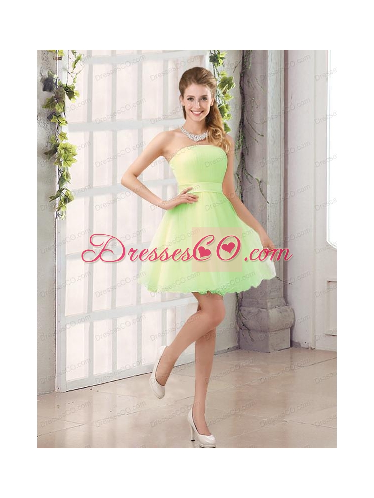 A Line Belt Mini Length Bridesmaid Dress with Strapless