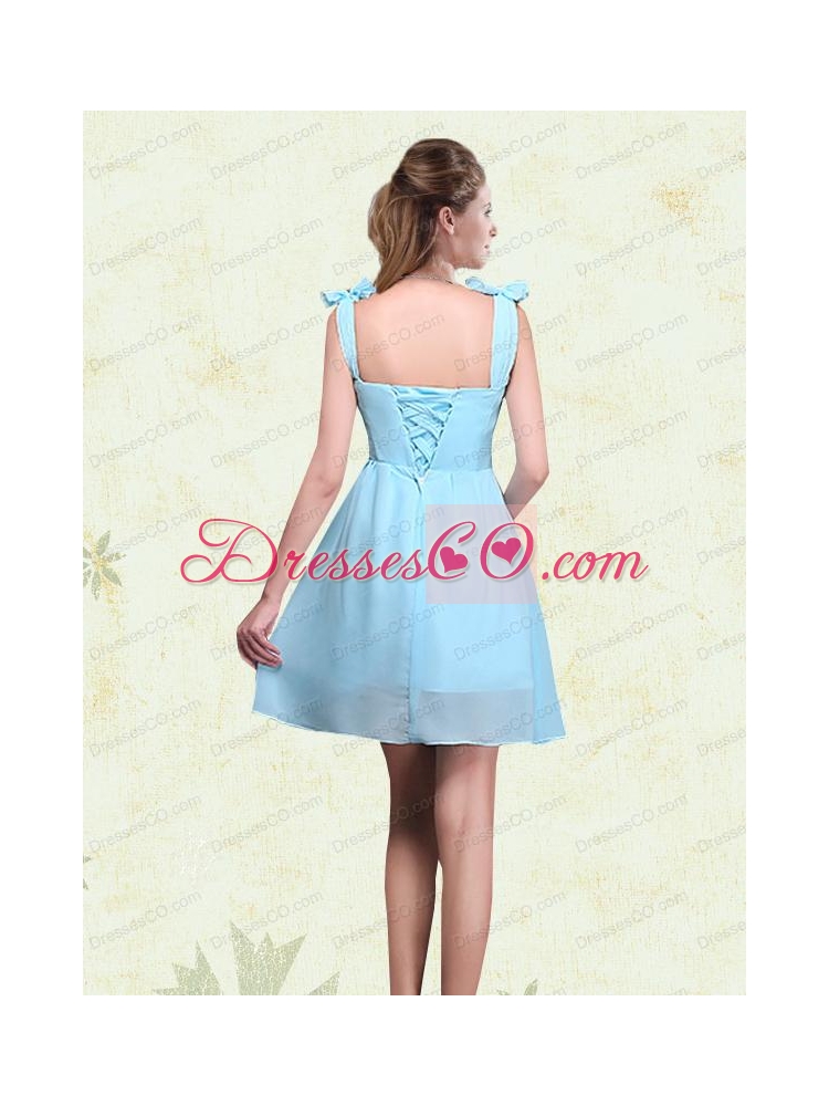A Line Straps Bridesmaid Dress with Ruching and Bowknot