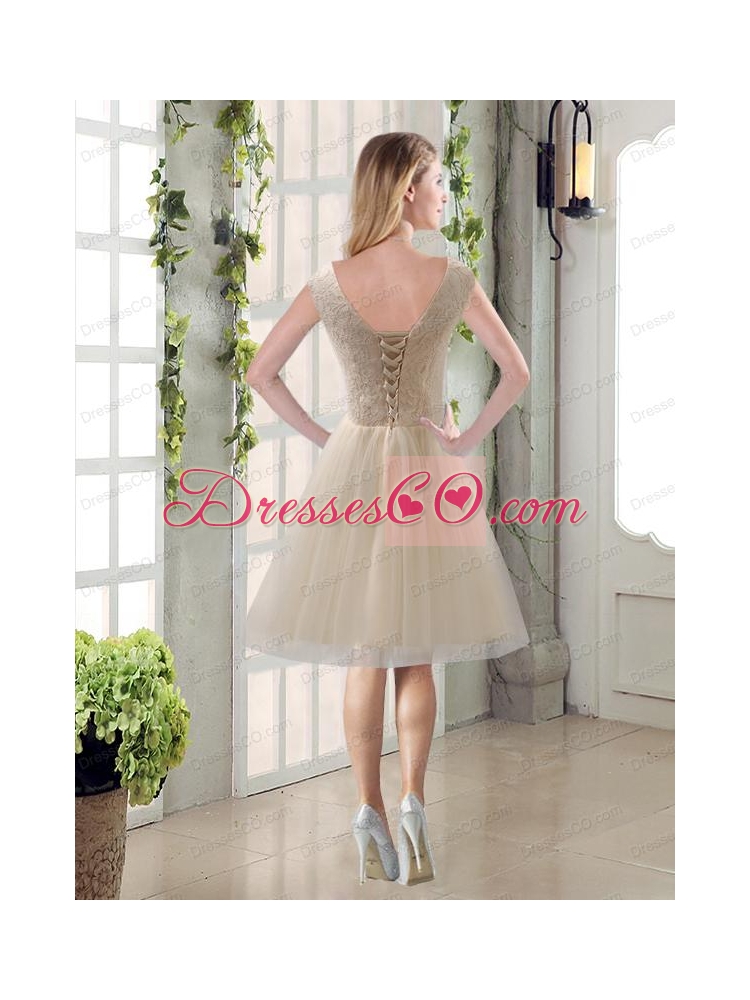 Beautiful Champagne Bowknot Princess Bridesmaid Dress with V Neck