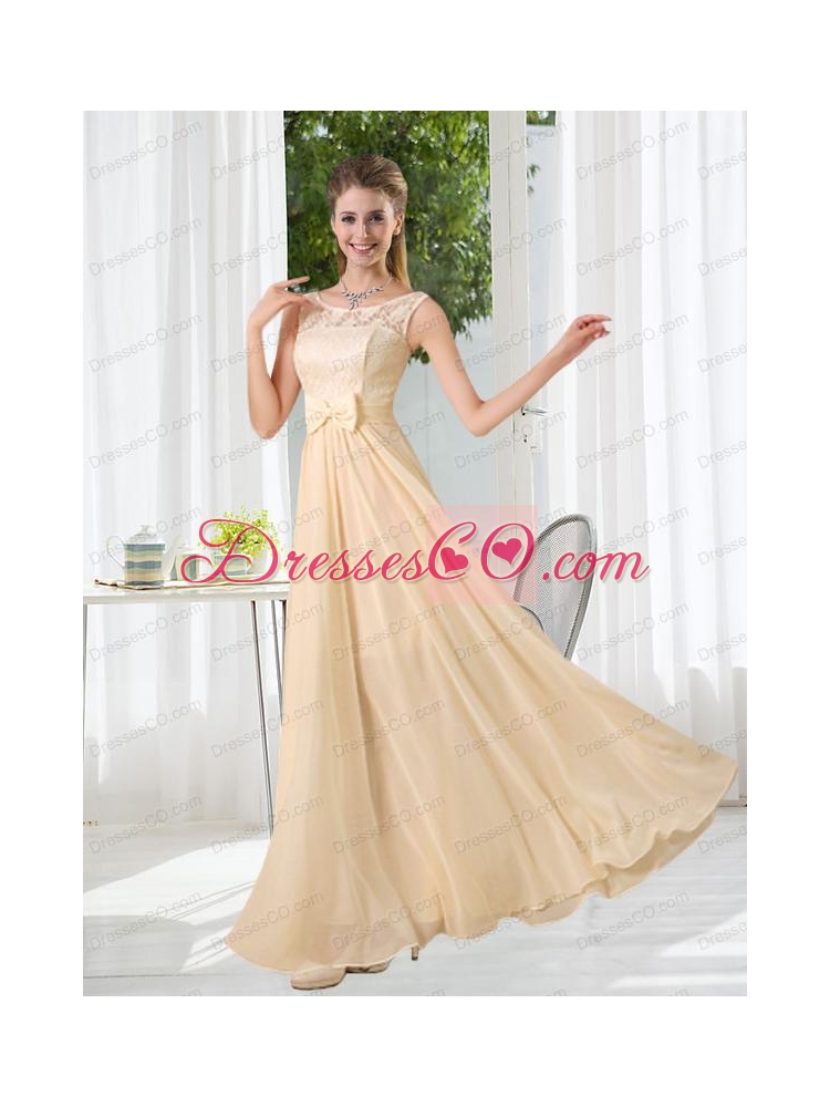 Bateau Empire Bridesmaid Dress with Lace and Belt