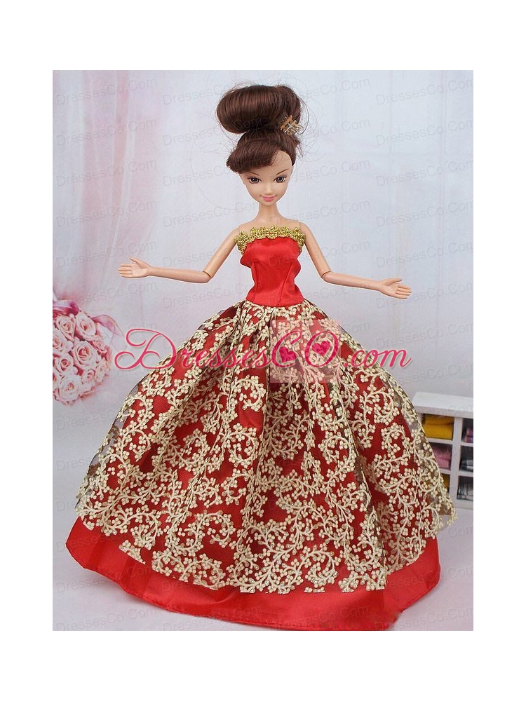 Fashionable Red Ball Gown Quinceanera Doll Dress