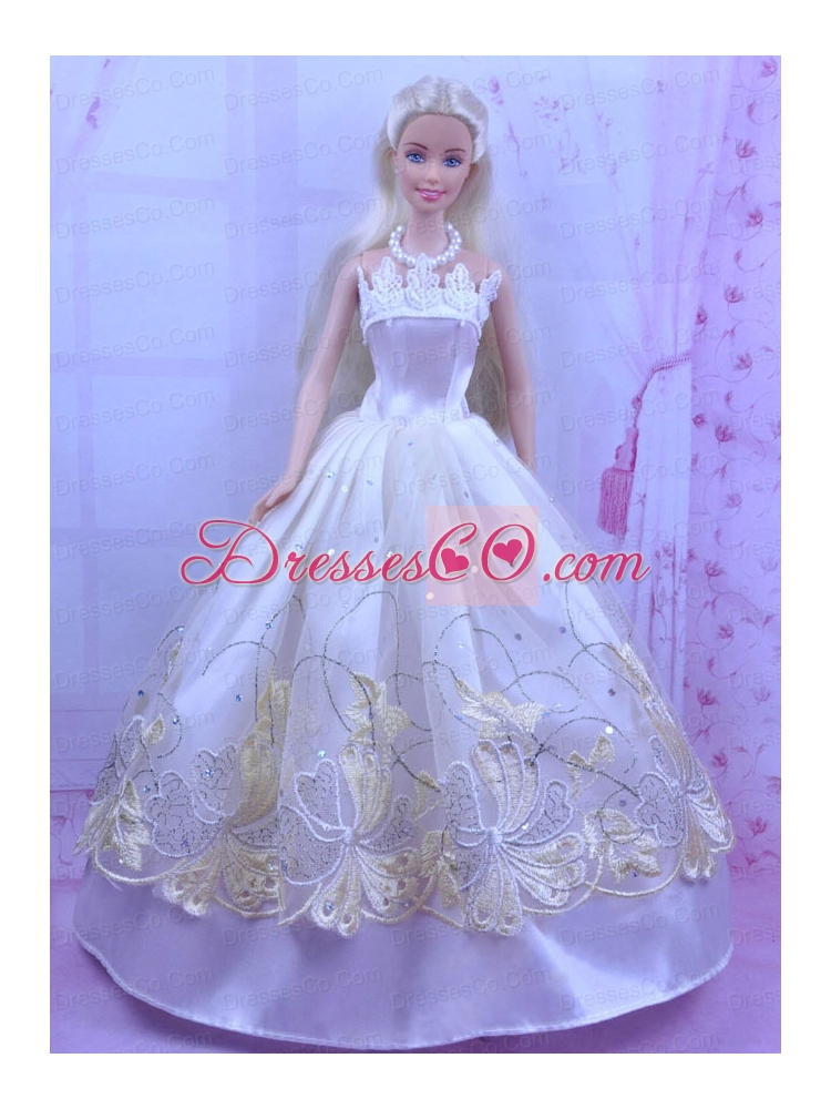 Elegant White Princess Dress For Quinceanera Doll With Appliques