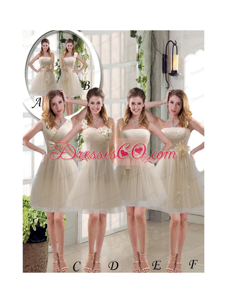 Princess One Shoulder Bowknot Lace Bridesmaid Dress in Champagne