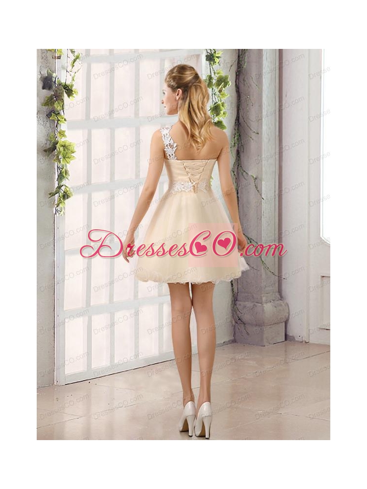 Appliques A Line Mini Length Bridesmaid Dress with One Shoulder