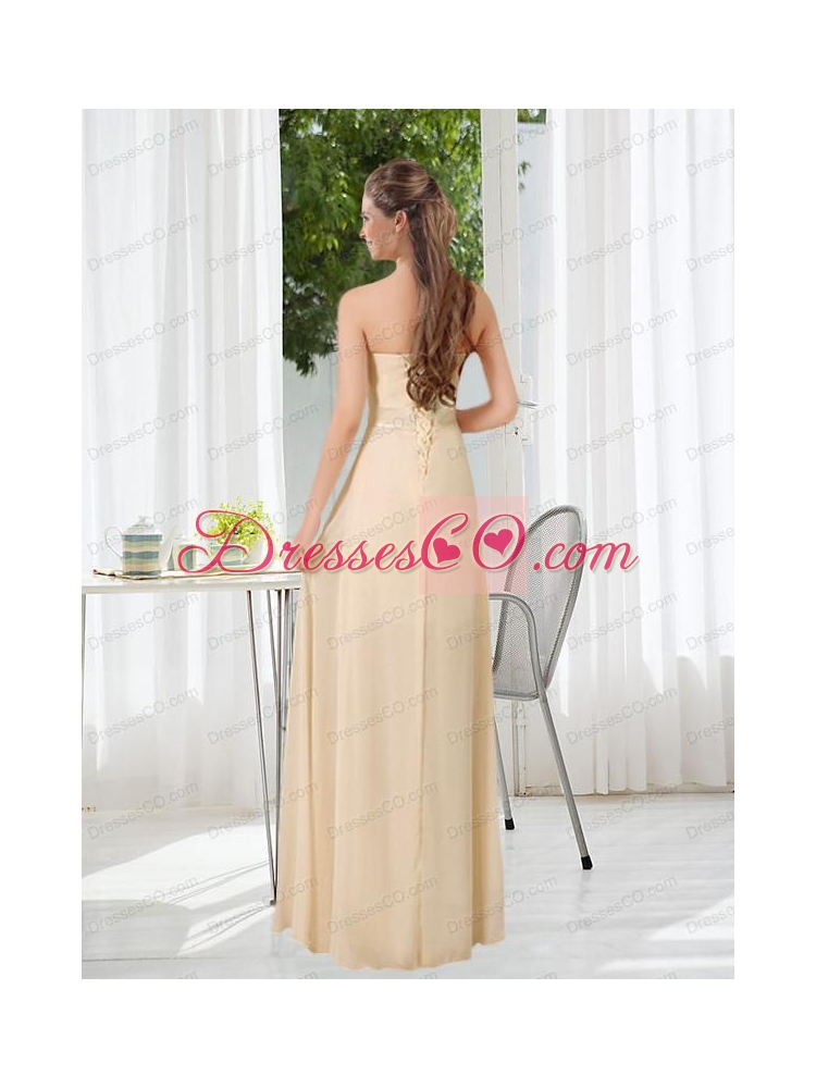 Empire Strapless Ruching and Belt Bridesmaid Dress with Floor Length