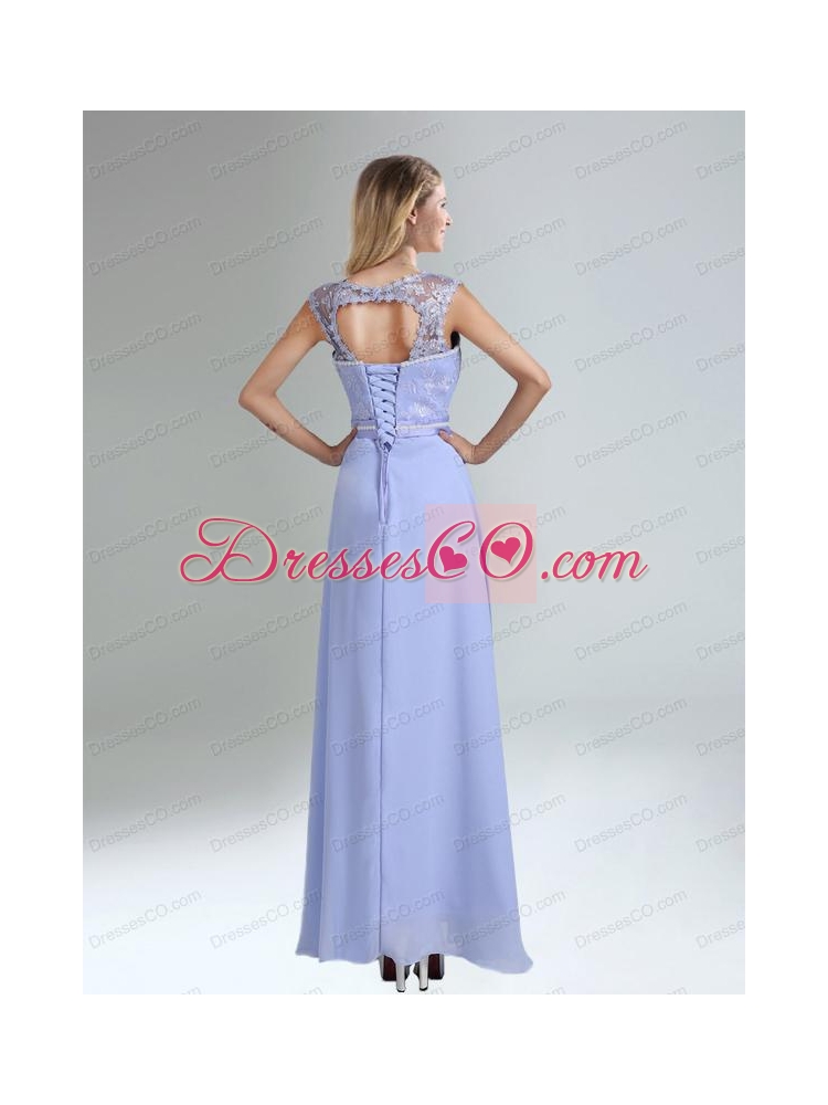 Lavender Scoop Belt and Lace  Empire  Bridesmaid Dress