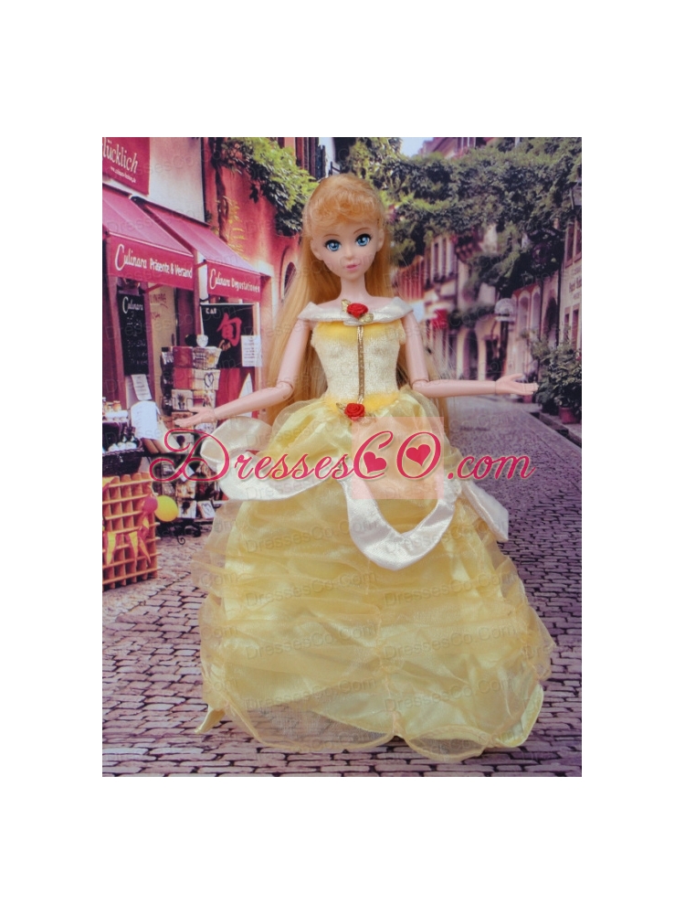 Cute Yellow Scoop Hand Made Flowers Quinceanera Doll Dress